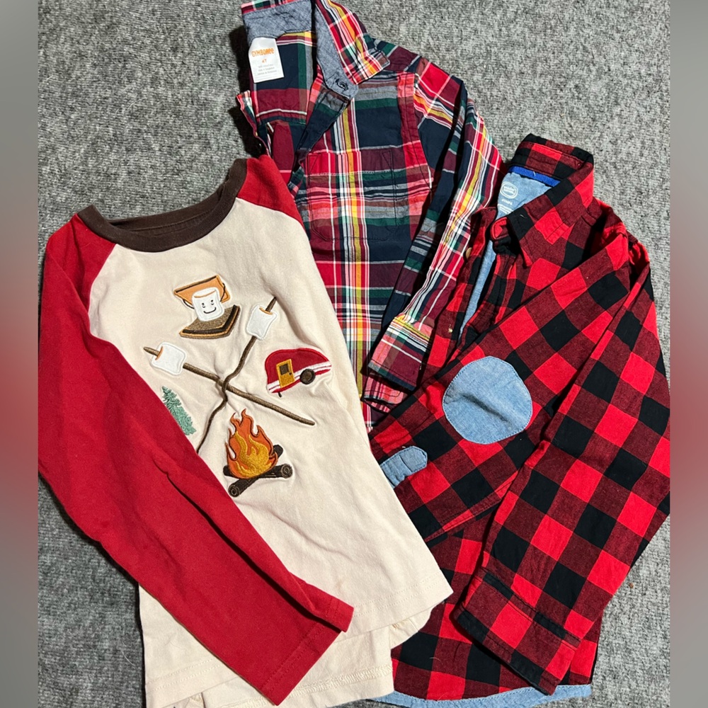 Gymboree Kids Plaid and Graphic Button Down Shirts - Red, Blue, Cream